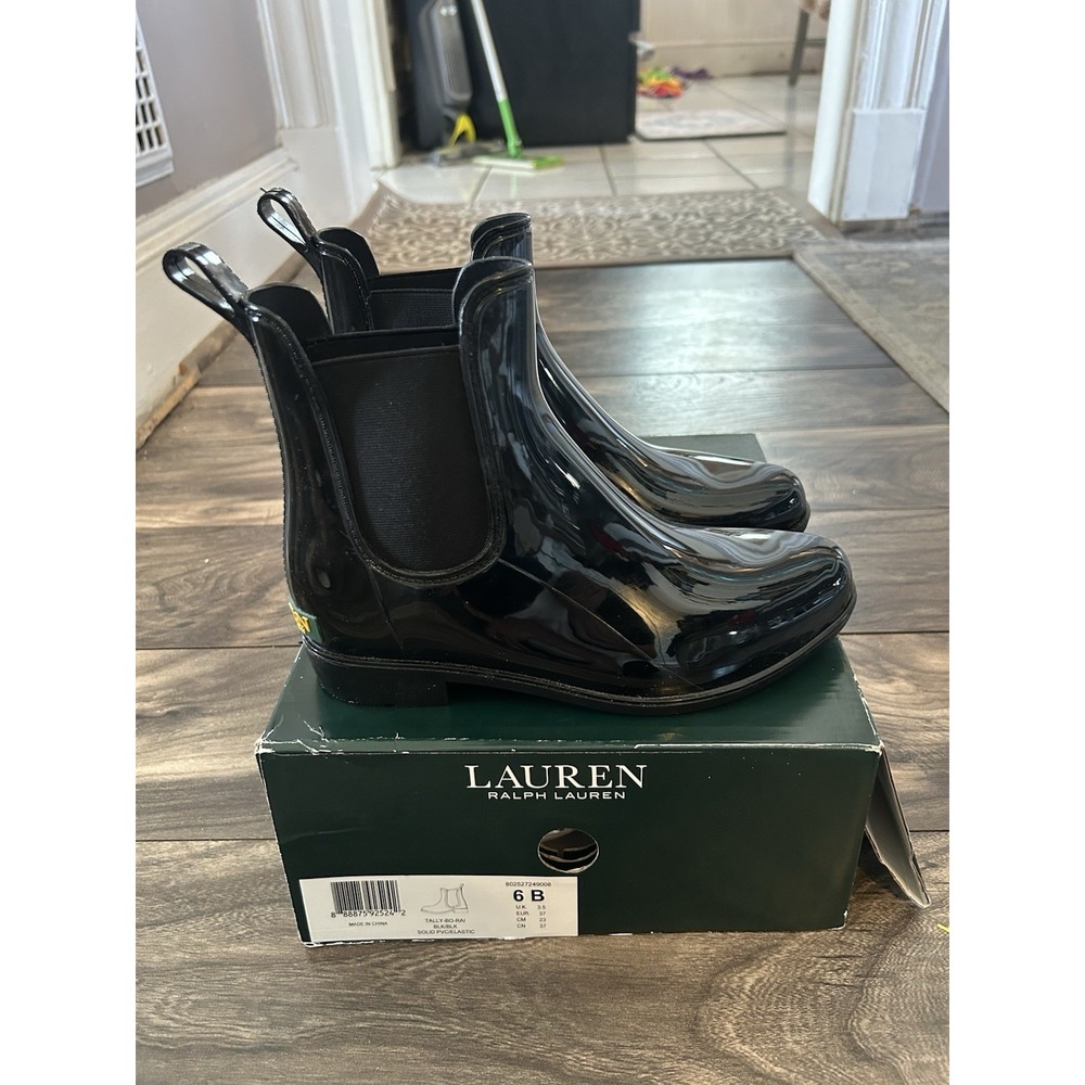 Ralph Lauren Tally Bo Rai Women Size 6B Chelsea Style‎ Ankle Boots Black Rain